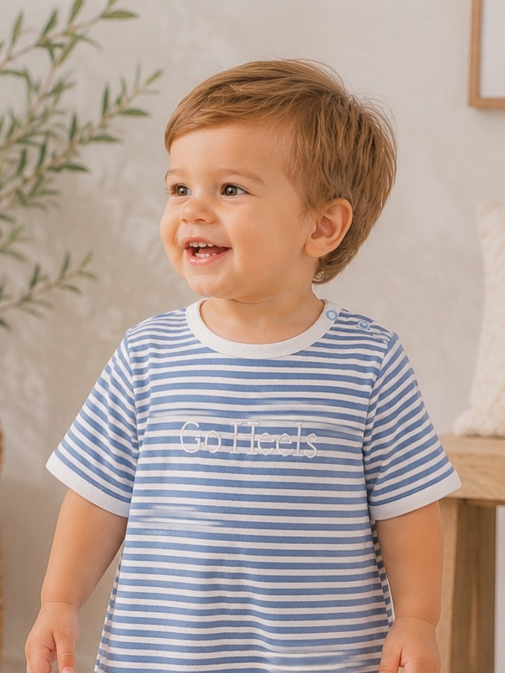 Baby Luigi 'Go Heels' Blue & White Striped Romper